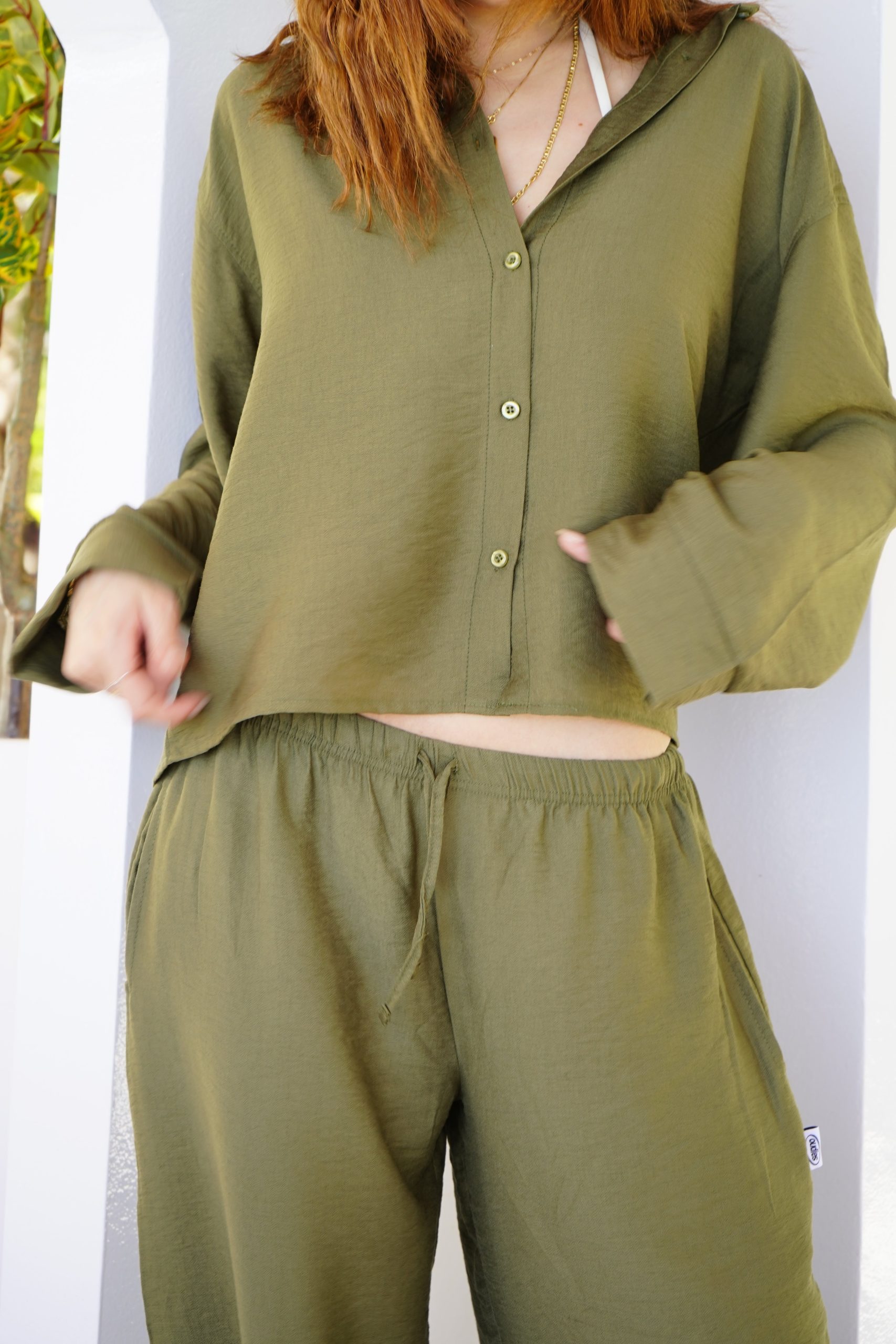 Womens Linen Shirt/Pants (Olive) - Image 6