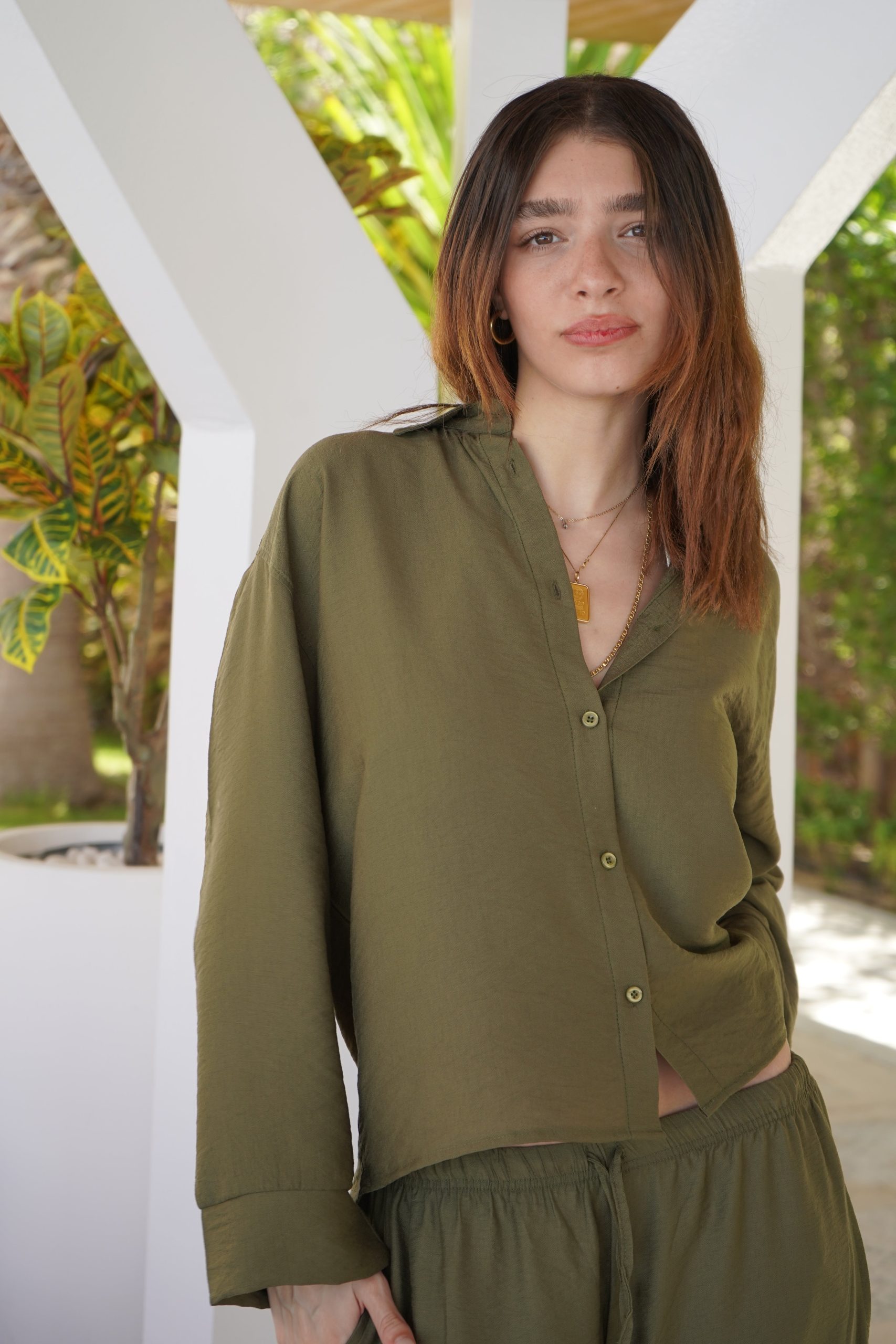Womens Linen Shirt/Pants (Olive) - Image 7