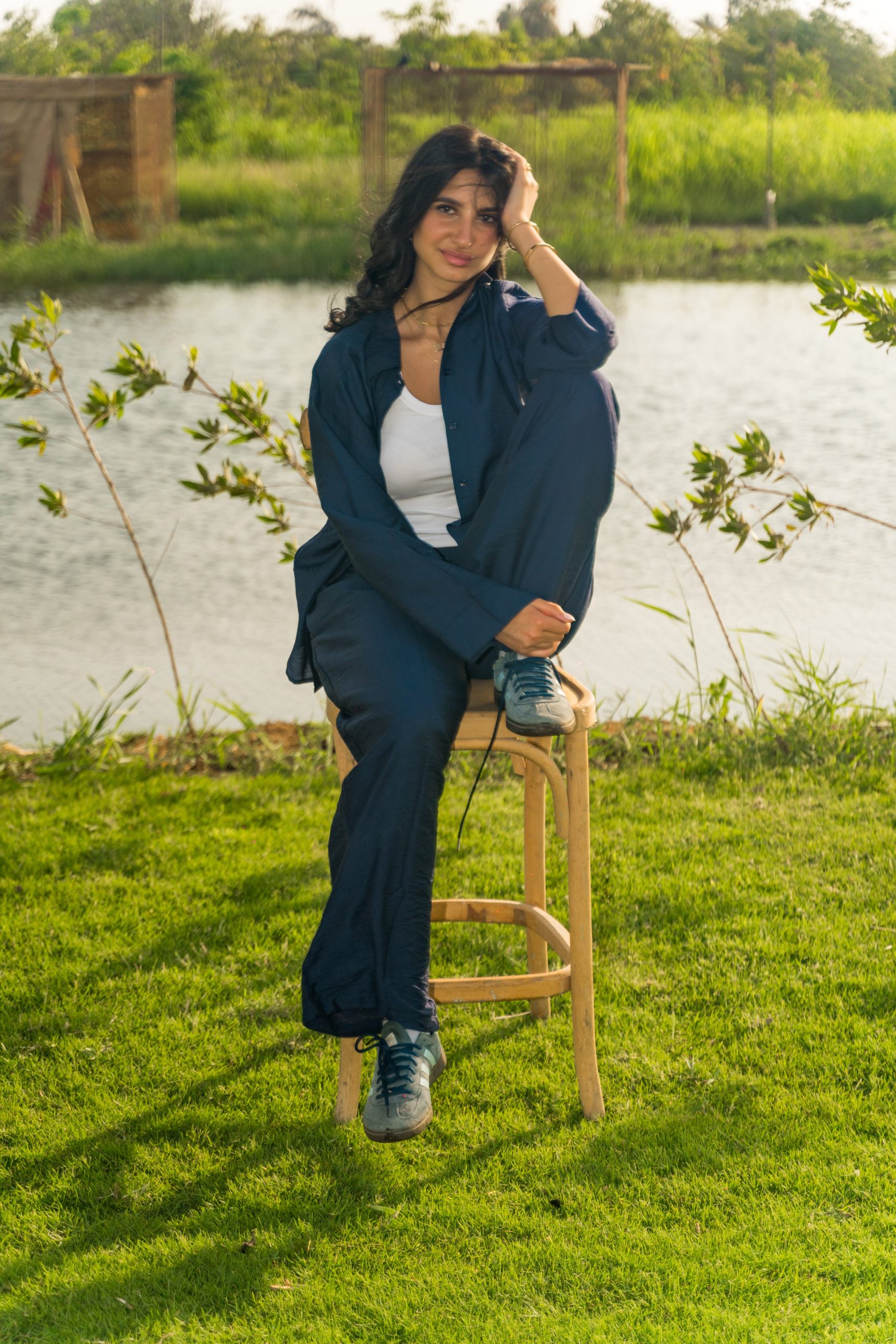 Womens Linen Shirt/Pants (Navy) - Image 4