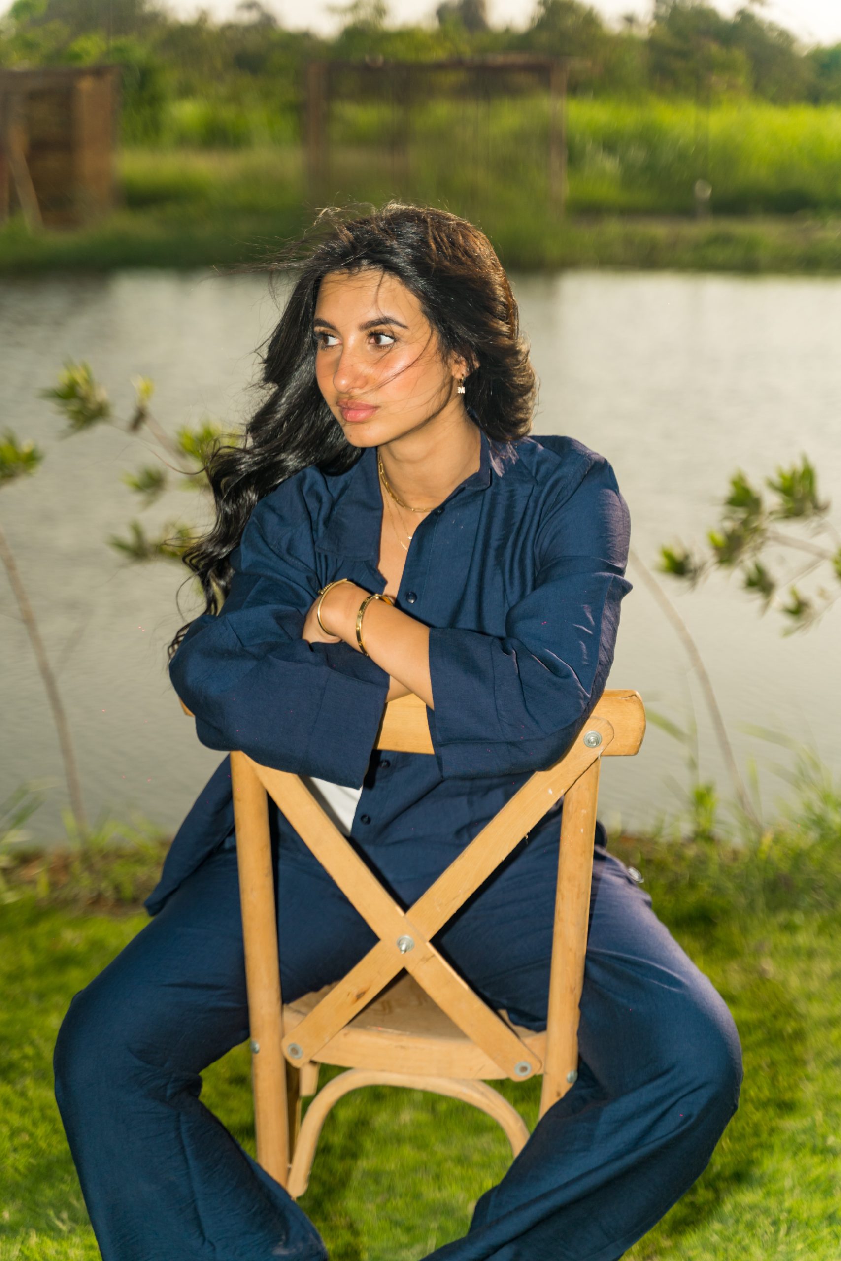 Womens Linen Shirt/Pants (Navy) - Image 5