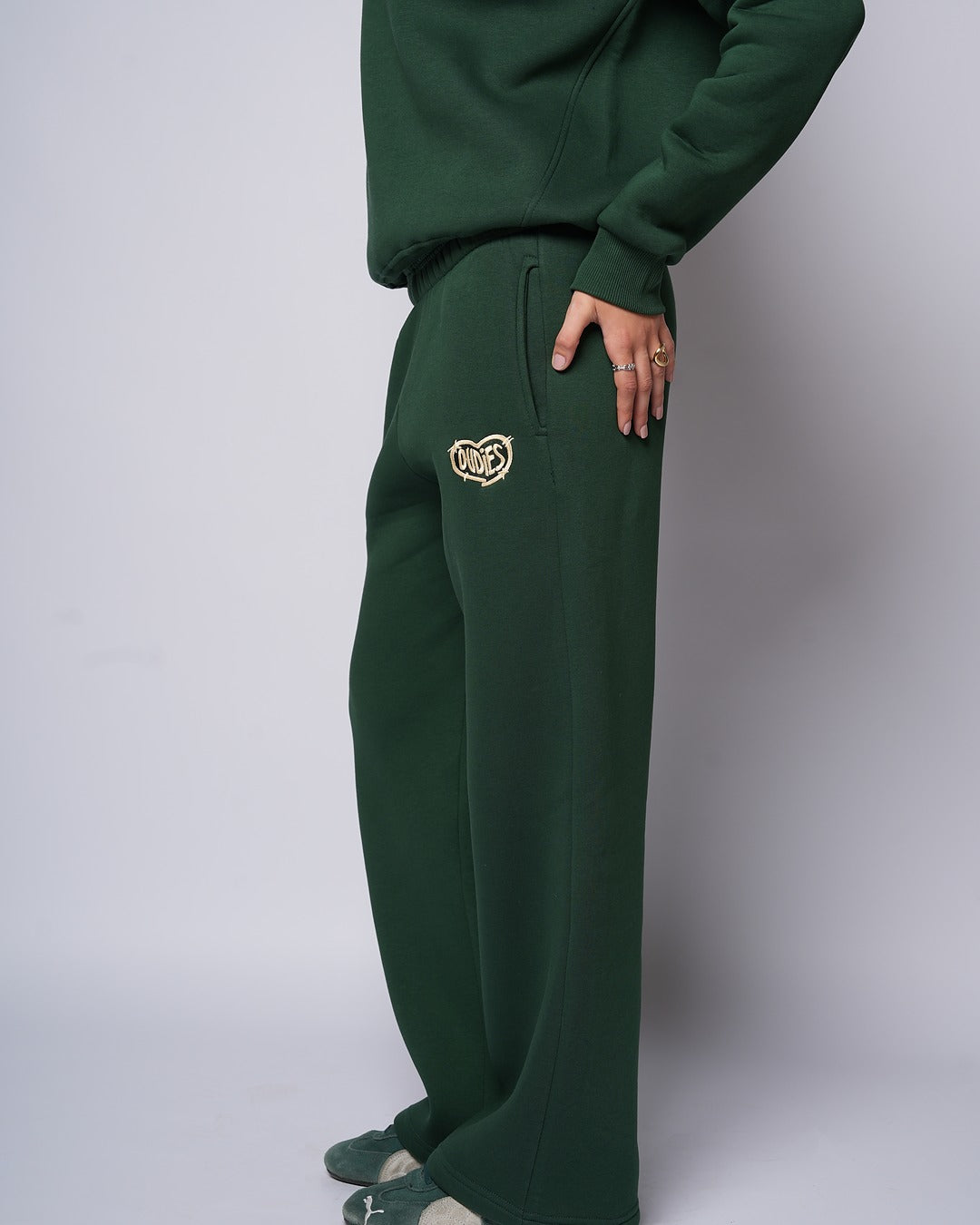 Heart Embroidered Sweatpants (Green/Gold) - Image 4