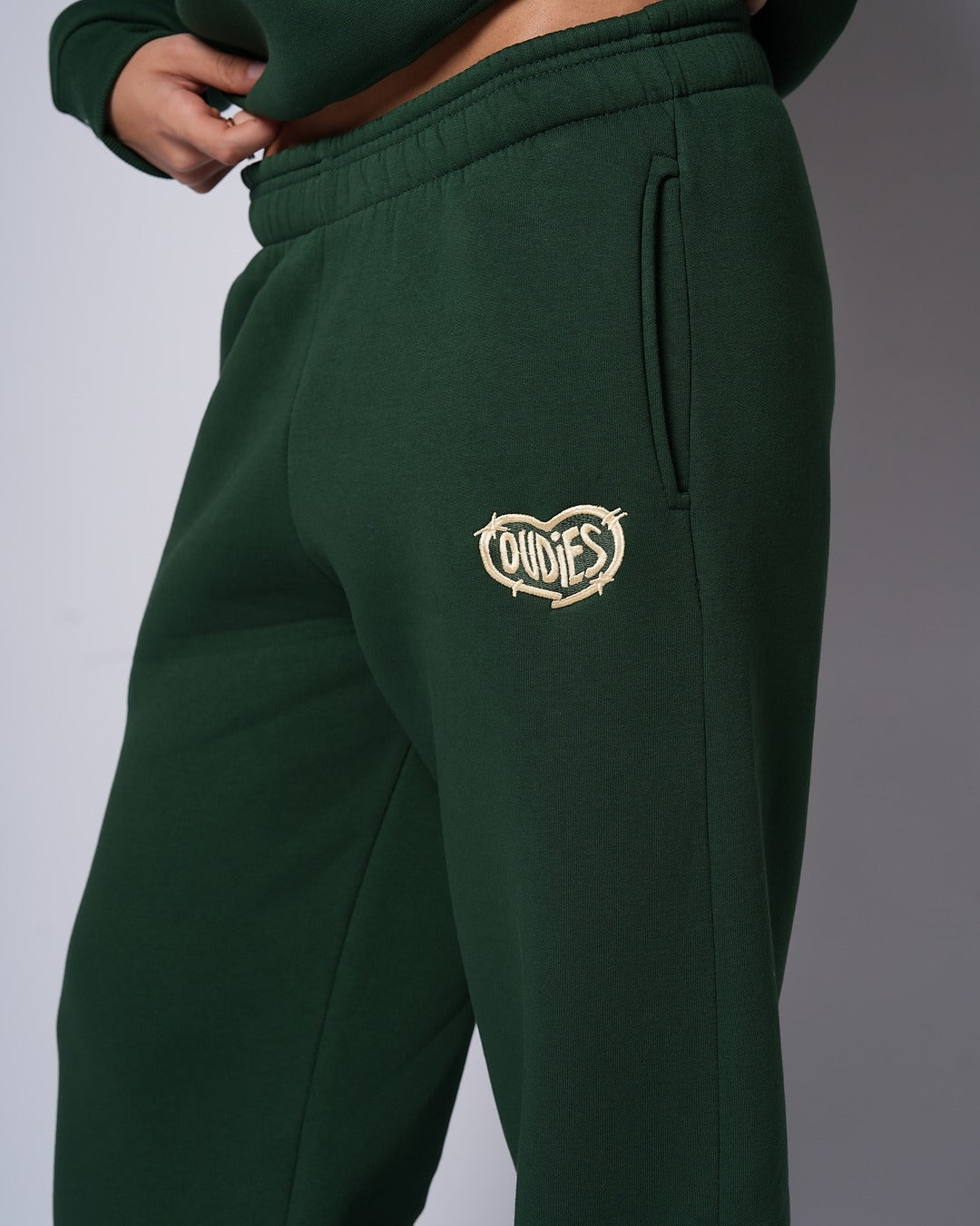 Heart Embroidered Sweatpants (Green/Gold) - Image 2